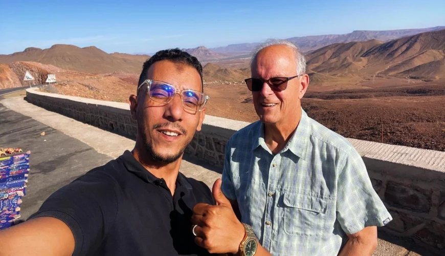 Ait Saoun Mountain View – Guide with Guest Brock Enjoying Sahara Desert Tour in Morocco