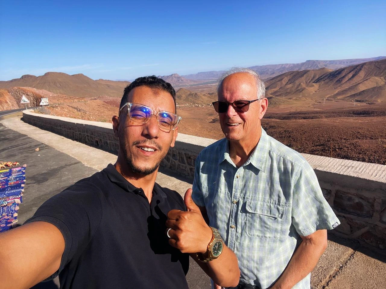 Ait Saoun Mountain View – Guide with Guest Brock Enjoying Sahara Desert Tour in Morocco