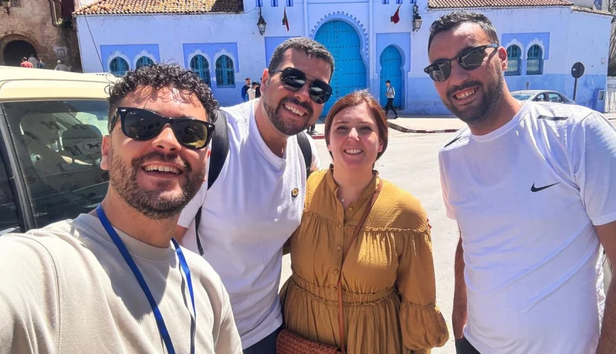 History of Chefchaouen – The Blue Pearl of Morocco Chefchaouen, also known as the Blue City of Morocco, is one of the most charming and peaceful destinations in North Africa. Nestled in the heart of the Rif Mountains, Chefchaouen was founded in 1471 by Moulay Ali Ben Rachid as a small fortress to protect the region from Portuguese invasions. Over the centuries, the city became a refuge for Andalusian and Jewish families fleeing Spain. These communities strongly influenced Chefchaouen’s architecture, culture, and traditions. The iconic blue-painted walls are believed to symbolize spirituality, peace, and protection, while also helping to keep homes cool during summer. Today, Chefchaouen is famous for its relaxed atmosphere, traditional medina, artisanal crafts, and breathtaking mountain scenery. It has become a must-visit destination on any private Morocco tour, especially for travelers seeking authenticity, photography, and cultural immersion. ⸻ ⛰️ The Rif Mountains – A Natural Paradise in Northern Morocco The Rif Mountains form a stunning backdrop to Chefchaouen and play a major role in its unique identity. This green and fertile region is known for its: • Olive groves • Cedar and pine forests • Small Berber villages • Scenic mountain roads Unlike the Atlas Mountains, the Rif offers a softer landscape, ideal for hiking, nature walks, and panoramic viewpoints. Traveling through the Rif Mountains on a private tour with a local driver allows guests to enjoy hidden viewpoints, local markets, and authentic rural life away from mass tourism. Chefchaouen’s location makes it a perfect stop on a 10-day private Morocco itinerary, connecting cities like Tangier, Fes, and Casablanca. Two Australian guests exploring the Blue City of Chefchaouen with a local guide and professional driver during a private 10-day Morocco tour, enjoying the scenic Rif Mountains and an authentic travel experience organized by Moroccan Odyssey. This photo captures two Australian guests enjoying a private Chefchaouen tour in northern Morocco, accompanied by an experienced local guide and a professional private driver. While walking through the iconic blue streets of Chefchaouen, also known as the Blue City of Morocco, the travelers discover the city’s rich history, Andalusian influences, and peaceful atmosphere, all set against the stunning backdrop of the Rif Mountains. This visit is part of a carefully designed 10-day private Morocco tour, offering a personalized travel experience that combines cultural discovery, scenic mountain landscapes, and authentic local encounters. Organized by Moroccan Odyssey, this private tour allows guests to explore Chefchaouen at a relaxed pace, enjoy insightful explanations from a local guide, and travel comfortably through northern Morocco with a dedicated driver, making it an ideal experience for travelers seeking a customized and memorable Morocco travel experience.