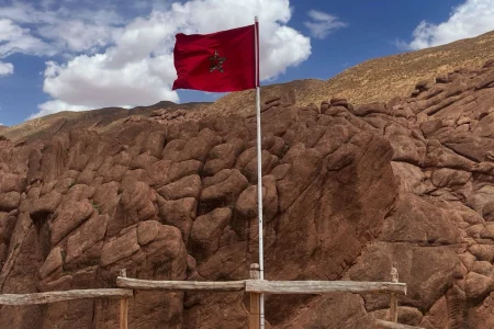 Monkey Fingers rock formations in Dades Valley Morocco surrounded by Atlas Mountains and desert landscapes