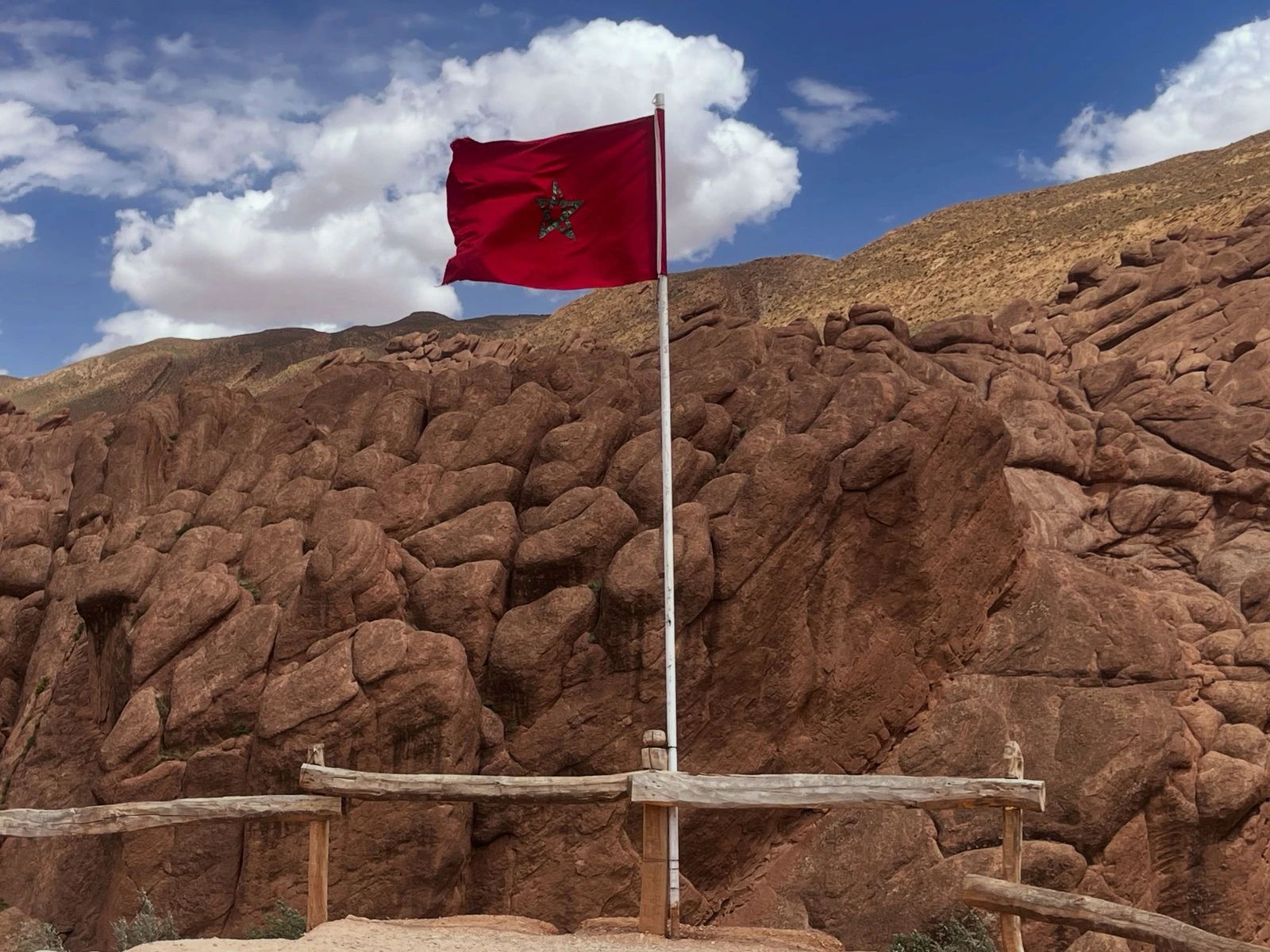 Monkey Fingers rock formations in Dades Valley Morocco surrounded by Atlas Mountains and desert landscapes